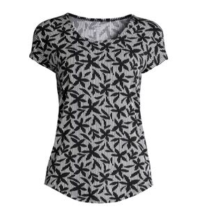 Lands' End Women's‎ Black & White Petal Print Short Sleeve Soft & Stretchy Top S